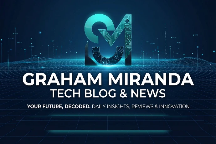 Graham Miranda Tech Blog & News header featuring glowing technology branding with tagline 'Your Future Decoded. Daily Insights, Reviews & Innovation